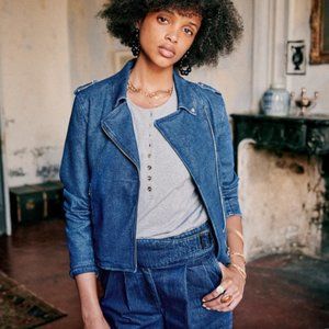 NWOT Sezane Zig Denim Jacket, FR34/US2